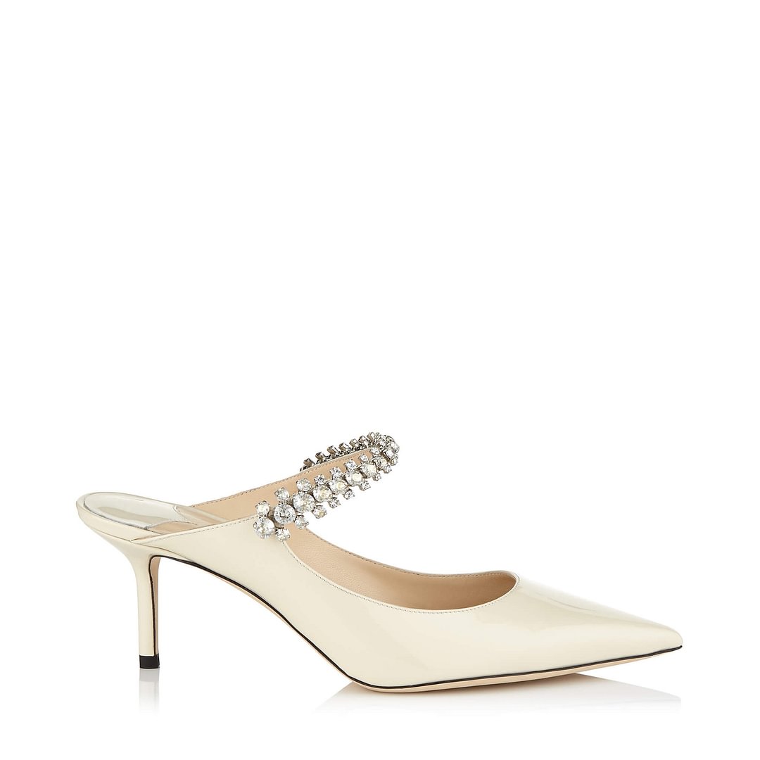 jimmy choo - BING 65 Linen patent-leather crystal lace-up mules