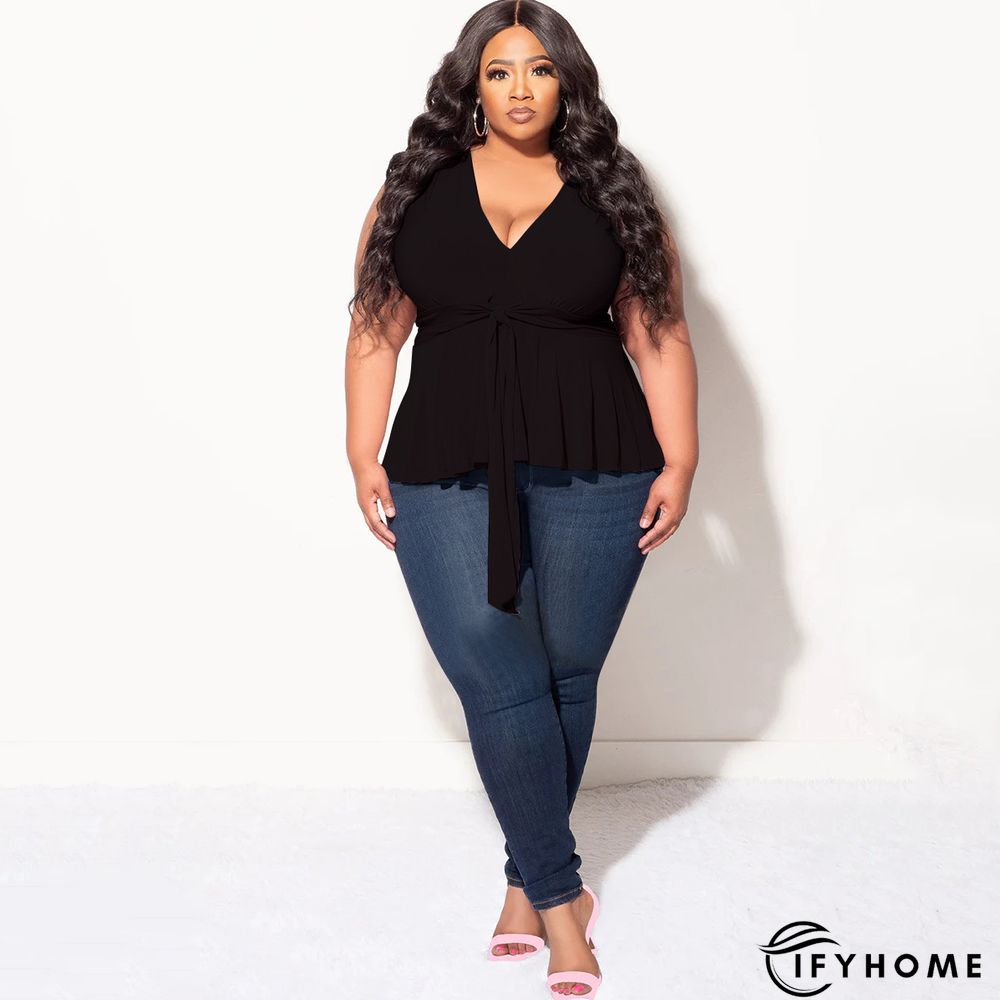 Solid Color V Neck Sleeveless Tie Fashion Summer T-Shirt Top | IFYHOME