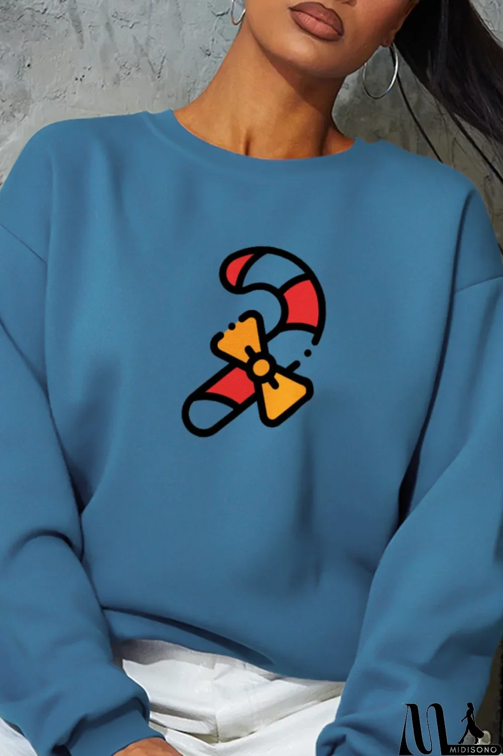 MidiSono - Grey Fashion Party Print Patchwork O Neck Tops