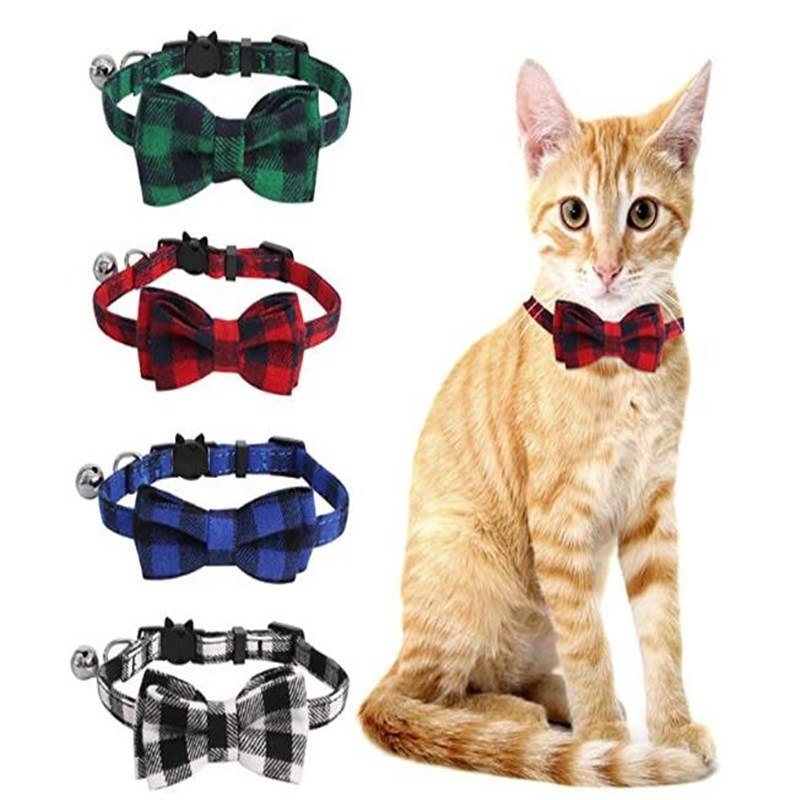 

Plaid Grid Cat Collars Pet Dog Bowknot Bow Tie Bell Necklace, 501 Original