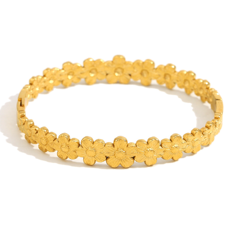 Simple And Versatile Personality Water Drop Bracelet Stainless Steel Plated 18K Gold Flower Large Chain Bracelet For Women