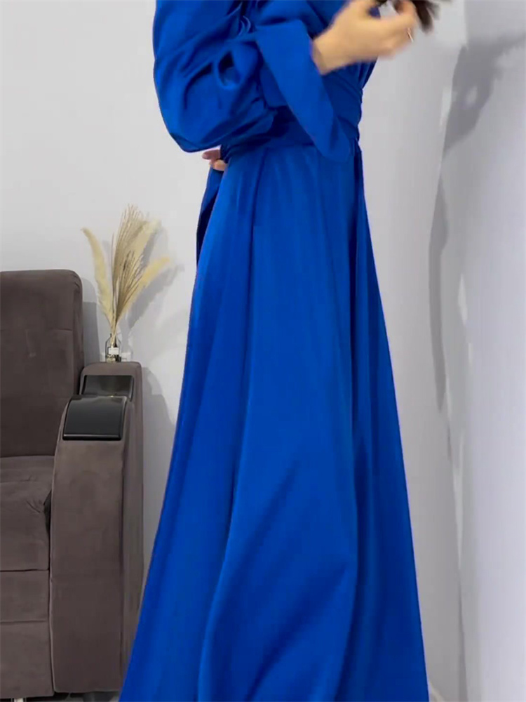 Ootddress Ruffled Bandage Elegant Maxi Dress For Women Patchwork Slim Lace-Up Solid Vintage Evening Partywear Ladies Long Dress 2025
