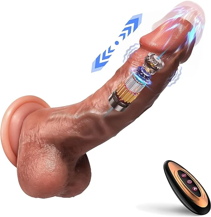 Thrust Dildo Vibrator Sex Toy - Features 8 Thrust & 10 Vibration & Heat Modes