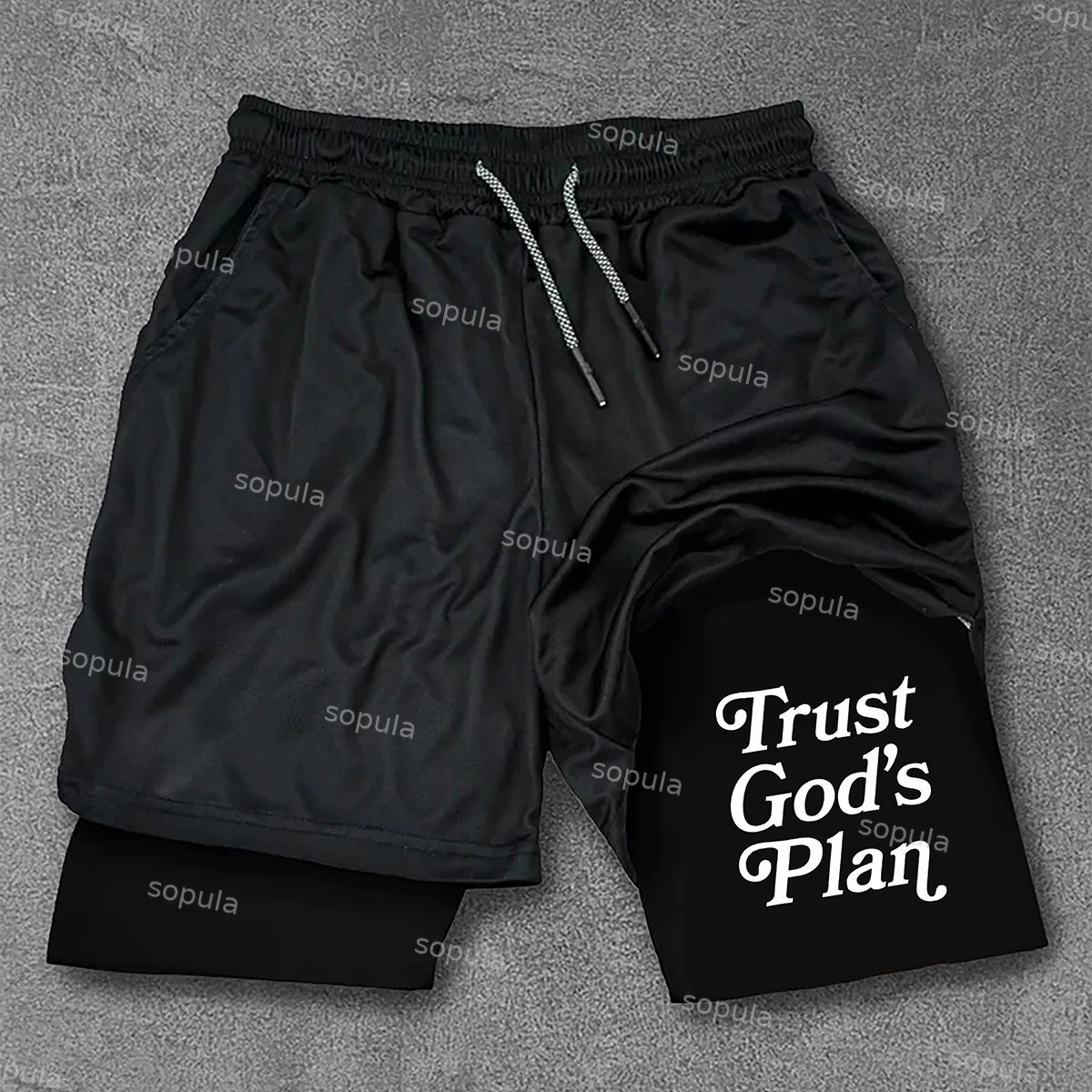 Sopula Men's Trust God's Plan Drawstring Double Layer Shorts - SOPULA