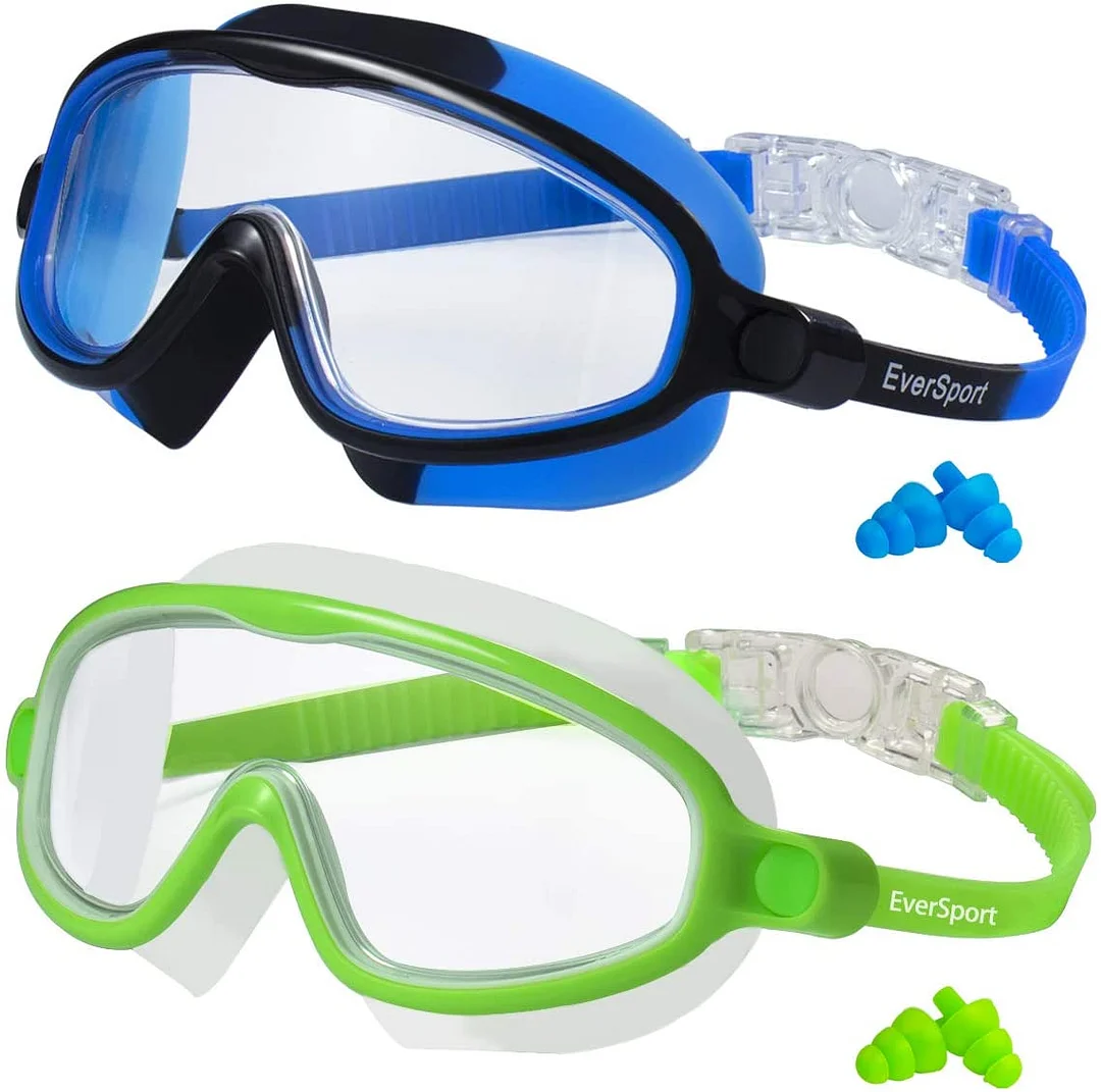 Kids Swim Goggles, Pack of 2 Swimming Goggles for Children Teens Boys & Girls Age 4-15, Crystal Clear Wide Vision