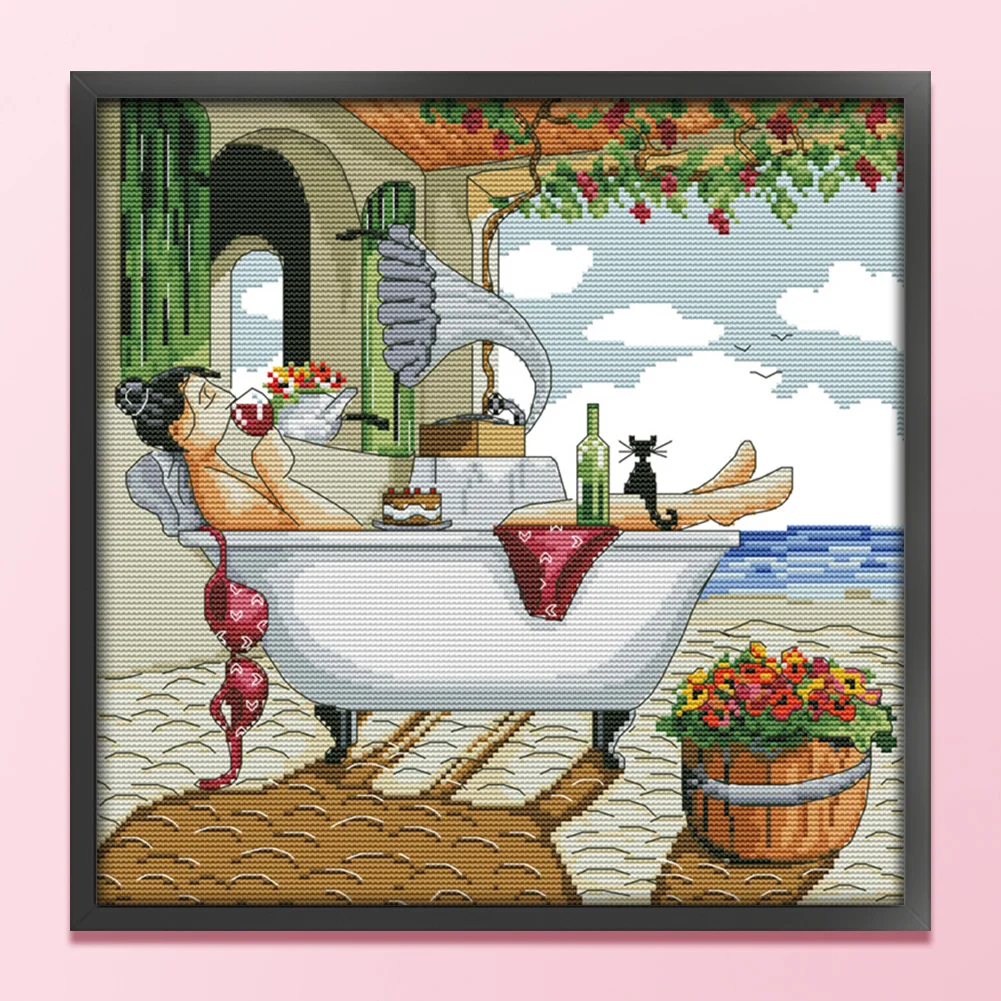 DIY Stamped Cross Stitch 14CT Full Embroidery 35*35cm - Enjoy Life