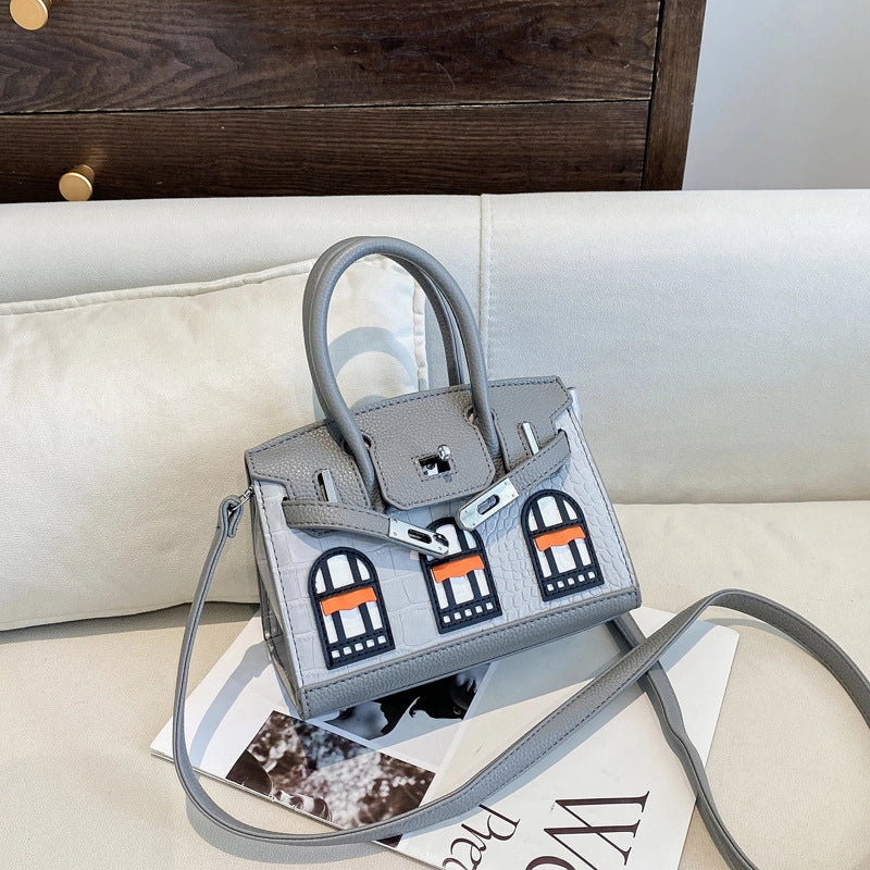 Women’s Medium Pu Leather Color Block Streetwear Square Lock Clasp Crossbody Bag