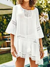 Solid Color Crochet Three-Quarter Sleeves Cover-Ups Tops