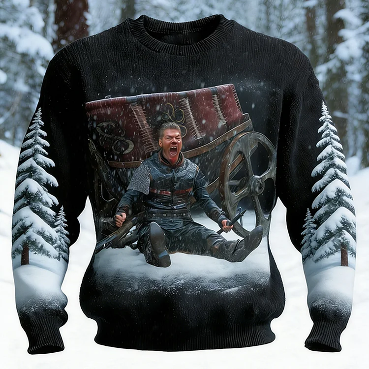 Men's Retro Warrior Ivar Boneless Pattern Crew Neck Sweater