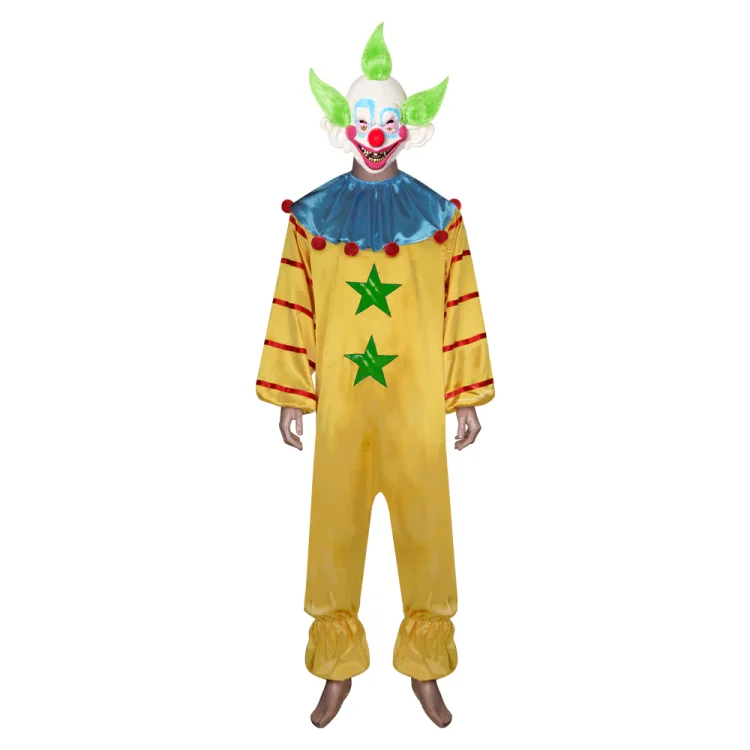 Adult Killer Klowns From Outer Space Spikey Cosplay Costume Yellow Jumpsuit Halloween Carnival Suit
