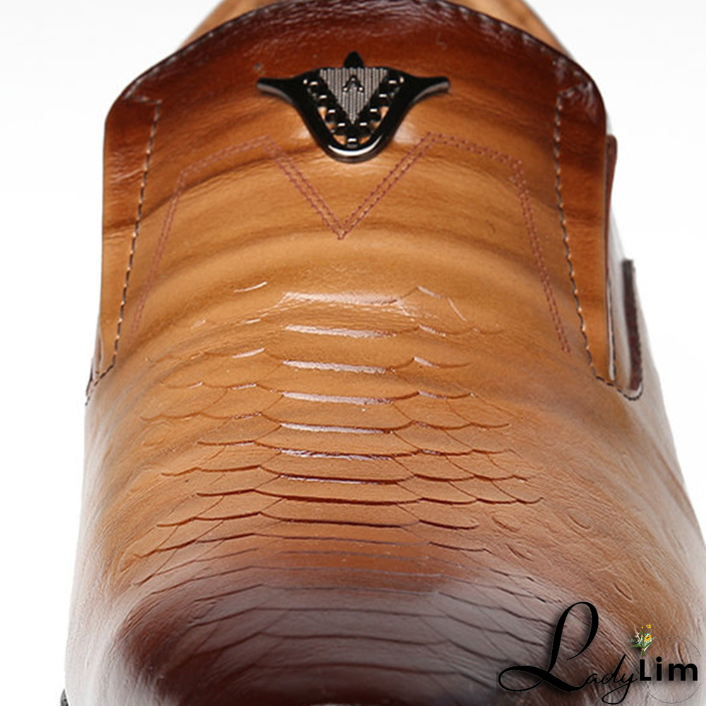 Brown Casual Vintage Basic Pointed Leather Shoes