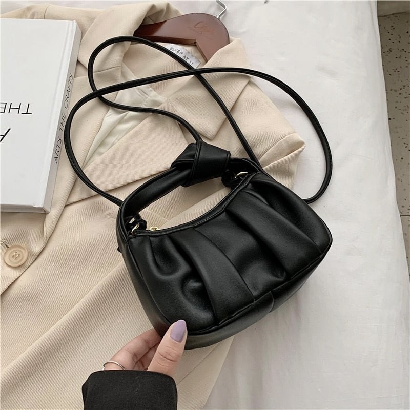 Folds Designer MiniPU Leather Crossbody Bags with Short Handles for Women 2020 Trend Shoulder Handbags Branded Hand Bag Totes