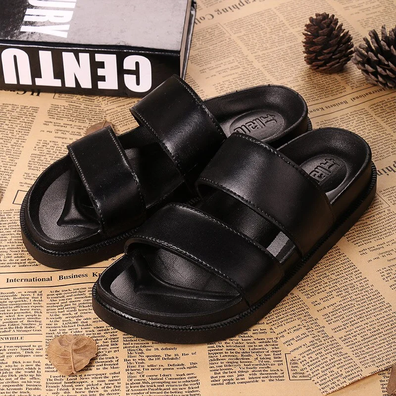 Men and Women Summer Tide Slippers Sandals Tide Men Korean Non-slip Personality Beach Slippers Black Couple Drag Shoes Woman