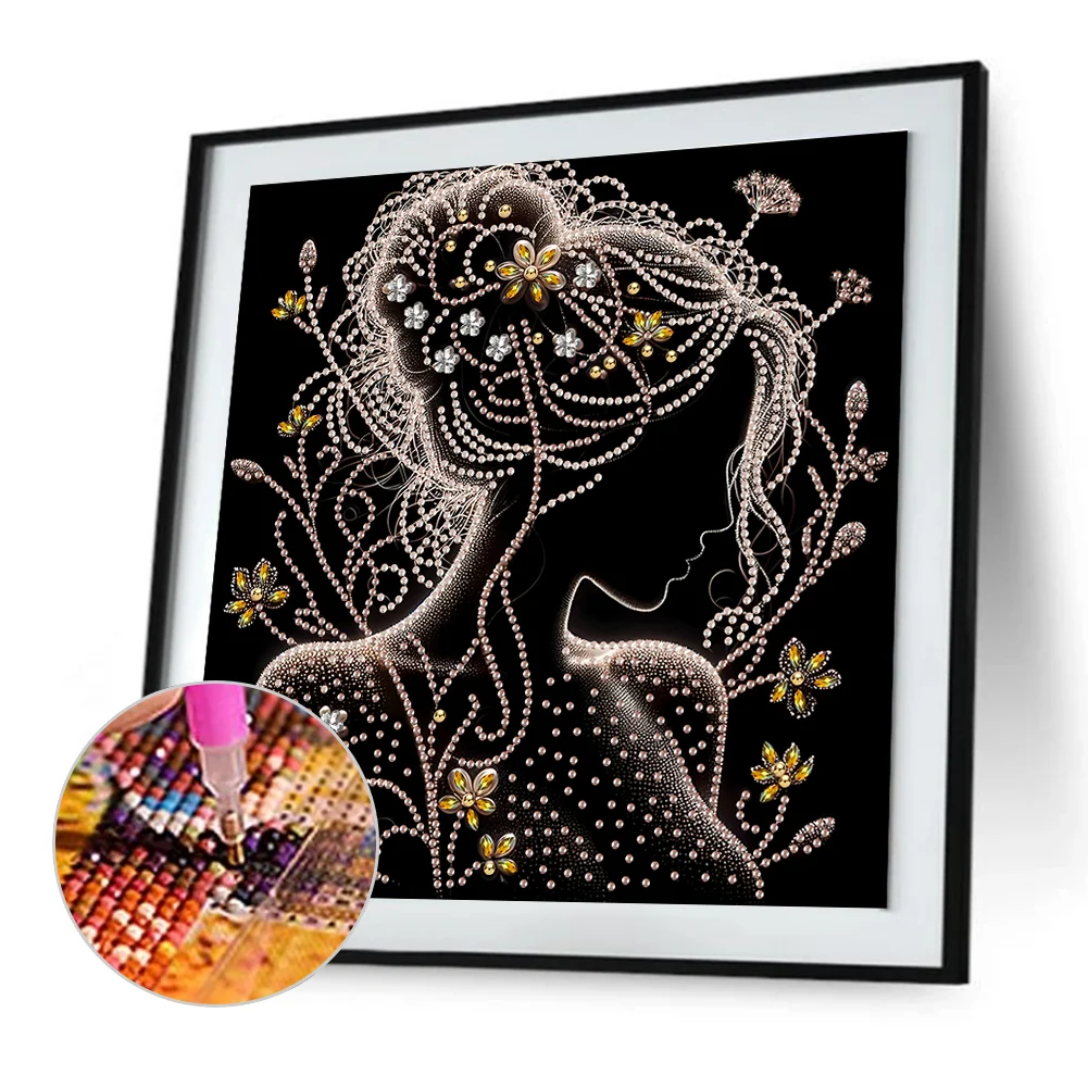Diamond Painting - Partial Special Shaped Drill - Silhouette Woman(Canvas|30*30cm)