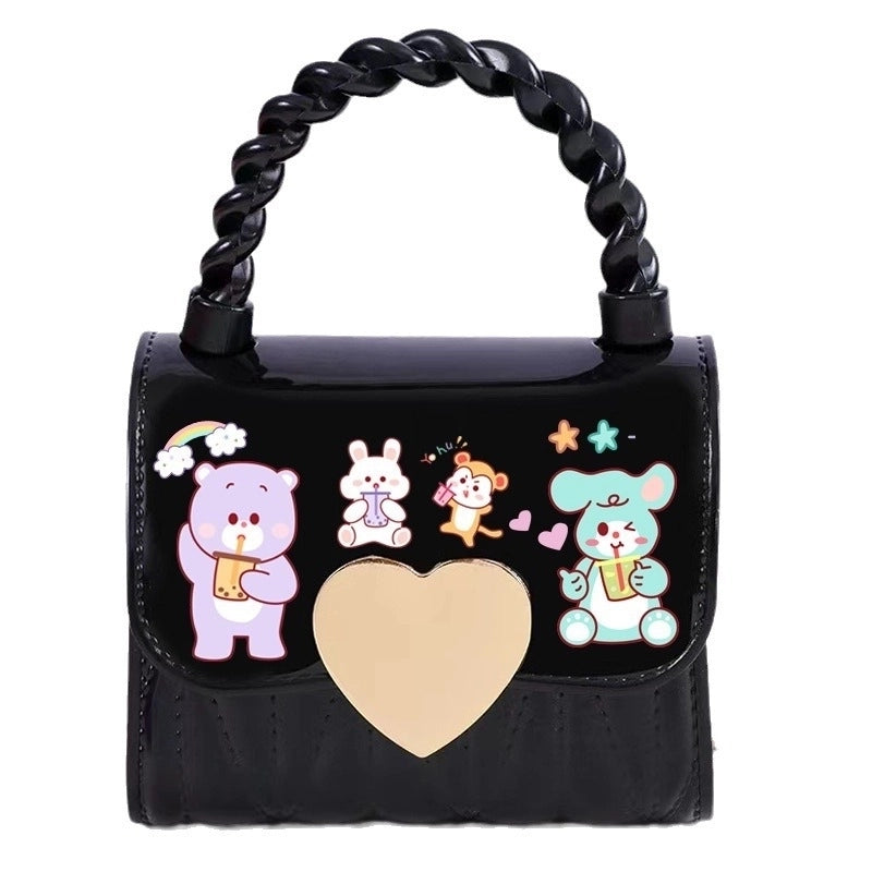 Kid’S Small PVC Cartoon Solid Color Cute Square Flip Cover Crossbody Bag