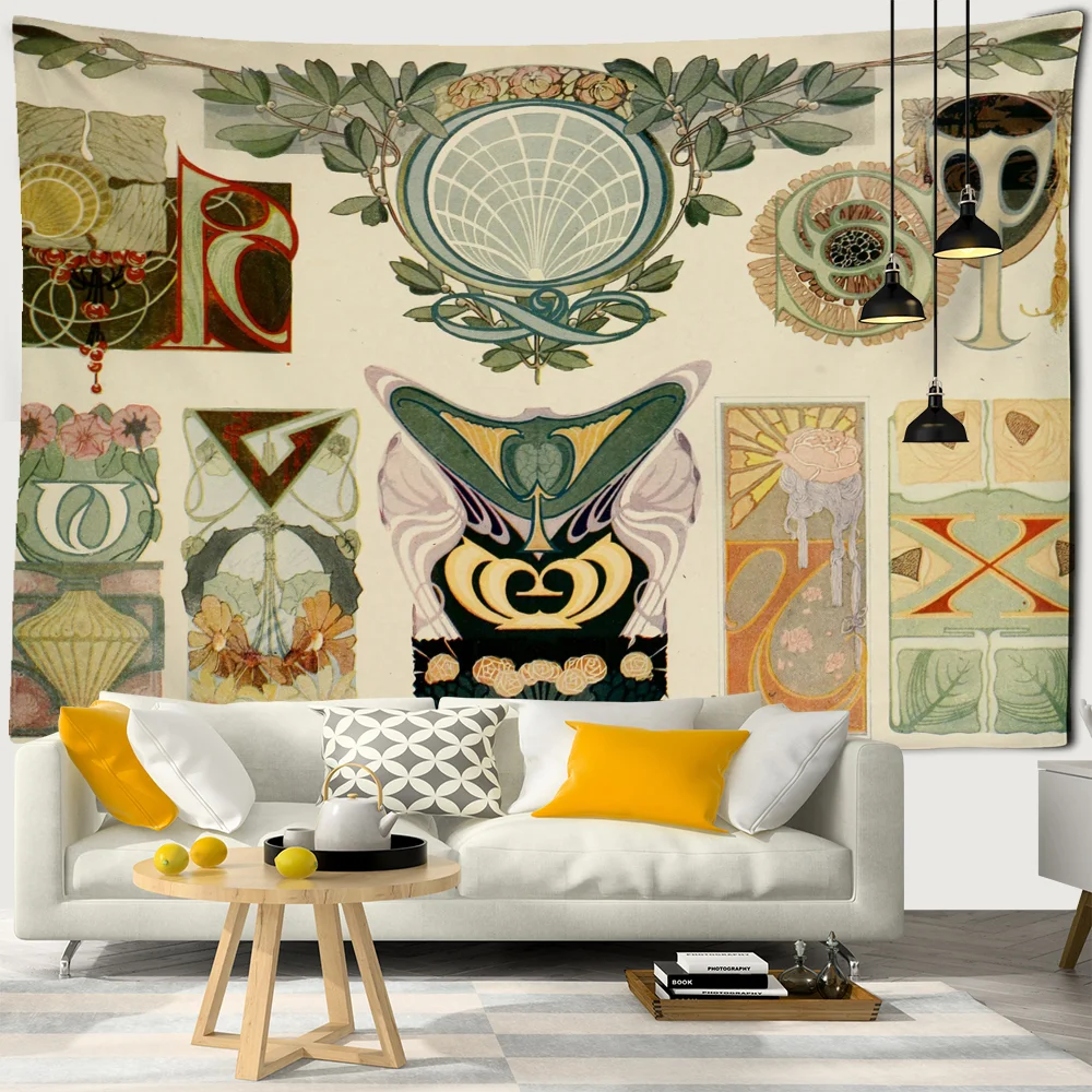 Nigikala Cactus Tapestry Wall Hanging Psychedelic Witchcraft Moon Starry Sky Mushroom Illustration Hippie Boho Style Home Decor