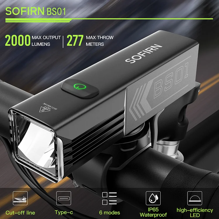 Sofirn BS01 LED Bike Light 2000 Lumens USBC Rechargeable Bicycle Light