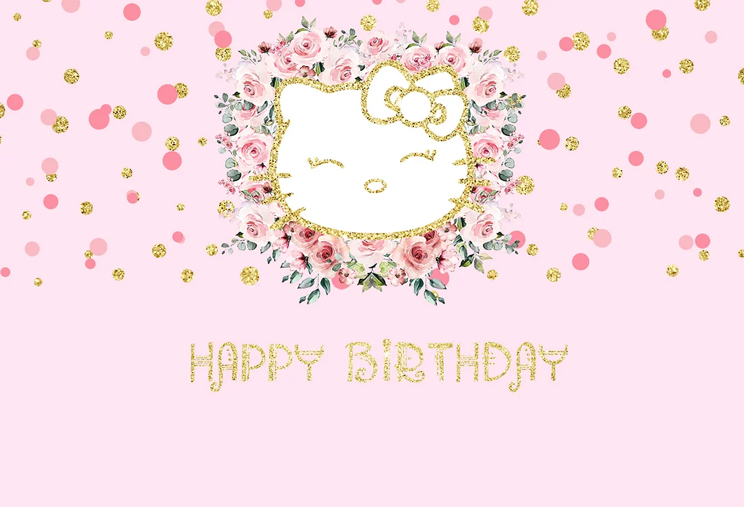 Garland Pink Cute Cartoon Cat Theme Happy Birthday Party Backdrop RedBirdParty