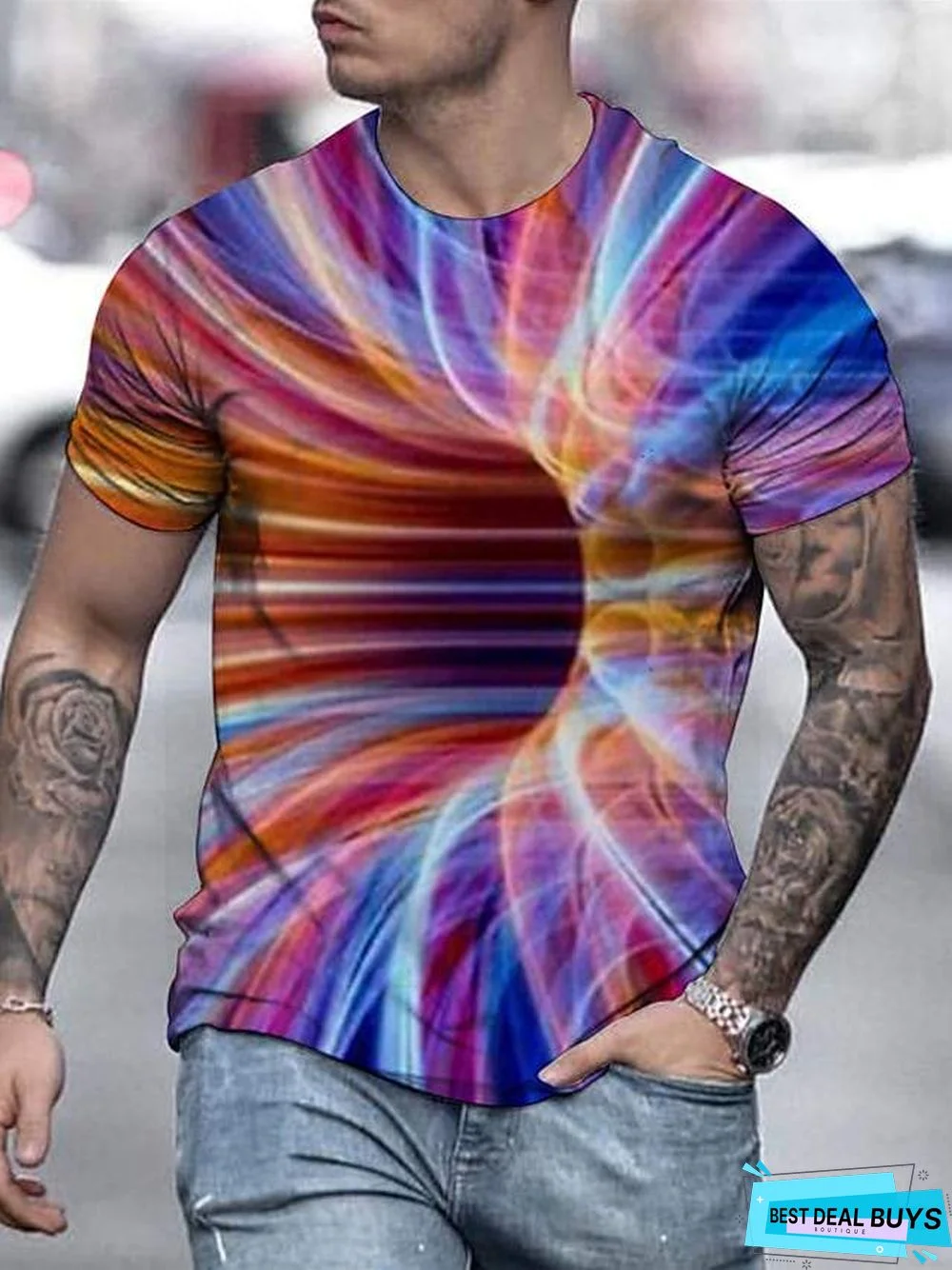 Men's Tee T-Shirt 3D Print Graphic Optical Illusion Print Short Sleeve Daily Tops Basic Exaggerated Round Neck