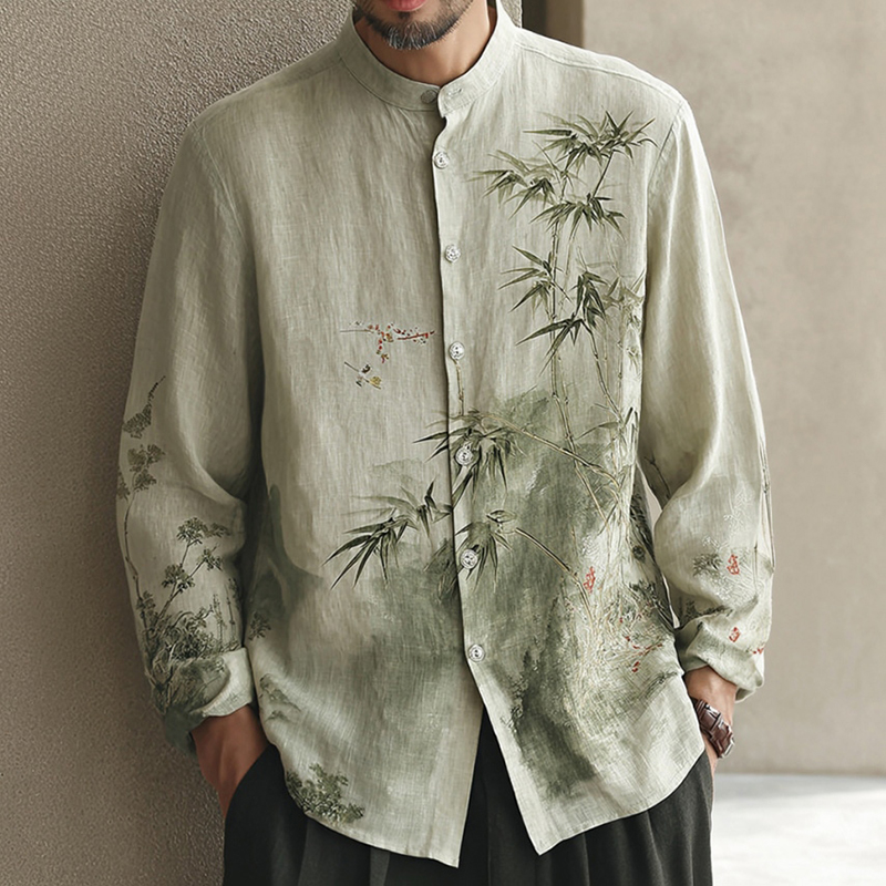 Men's Japanese-style Bamboo Pattern Art Casual Shirt  artssus