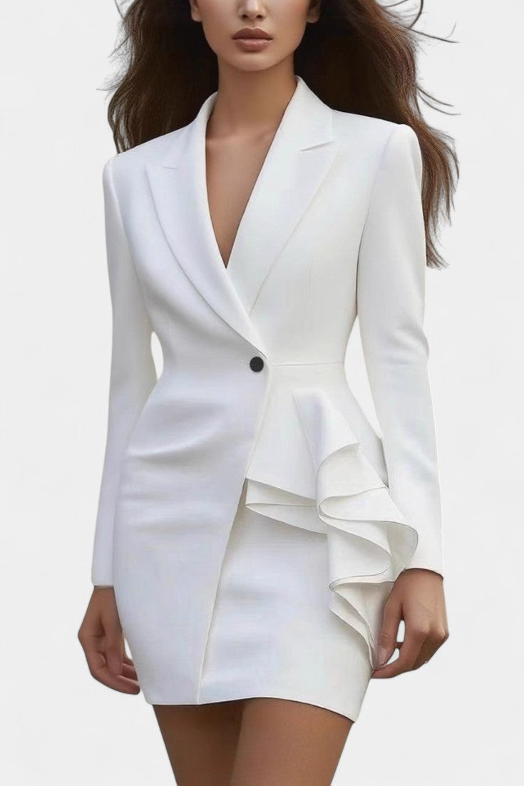 Structured Blazer Dress with Asymmetrical Ruffle
