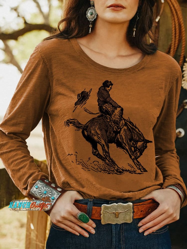 Women’s Vintage Print Casual T-Shirt Brown / S