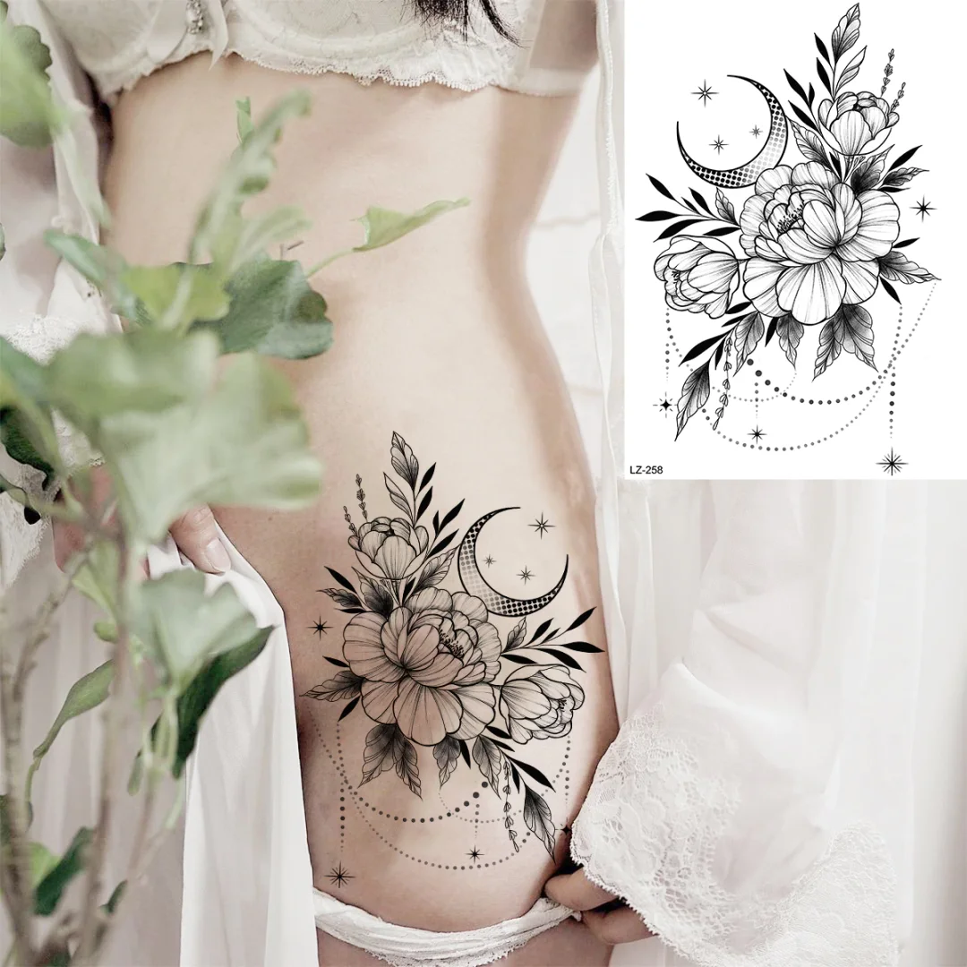 Sdrawing Mandala Lotus Pendant Sexy Henna Temporary Tattoos For Women Underboob Adult Butterfly Feather Fake Tattoo Arm Tatoos