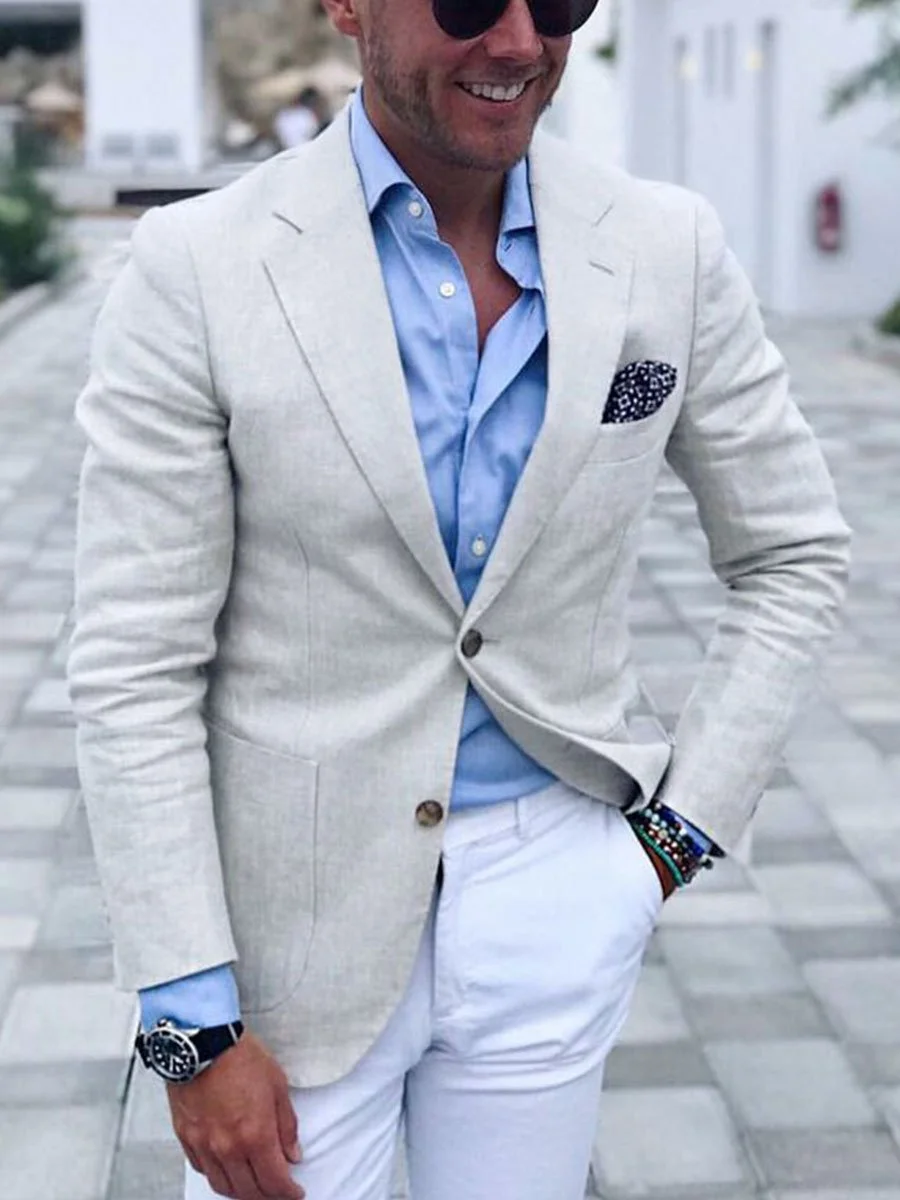 Men's Solid Color Casual Cotton And Linen Jacket 