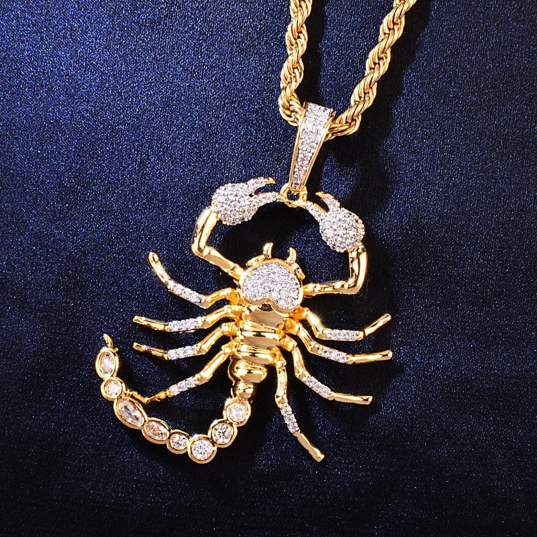 Iced Out Two Tone Color Scorpion Pendant HipHop Chain Necklace-VESSFUL