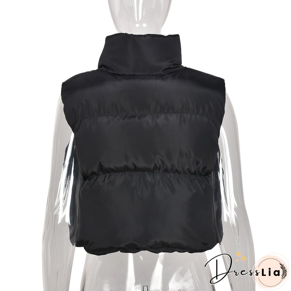Zip Up Stand Collar Padded Puffy Vest Jackets