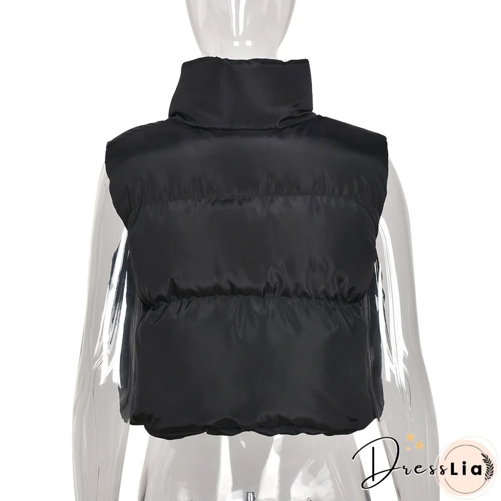 Zip Up Stand Collar Padded Puffy Vest Jackets