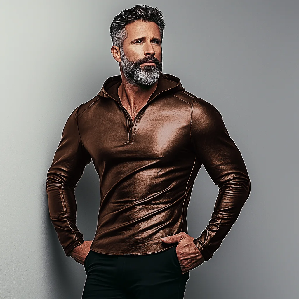 Men's Leather Hooded Sweatshirt-inspireuse