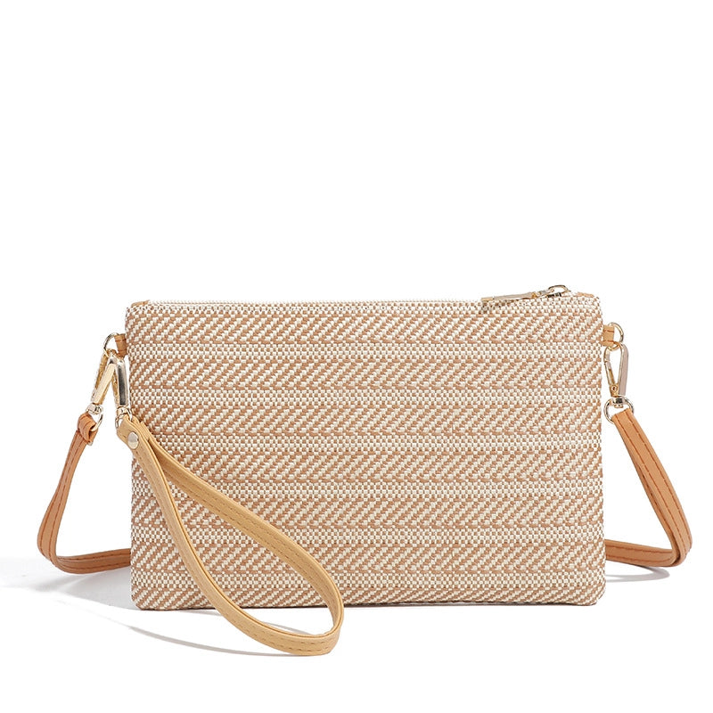 Women’s Medium Straw Solid Color Elegant Streetwear Straw Square Zipper Straw Bag