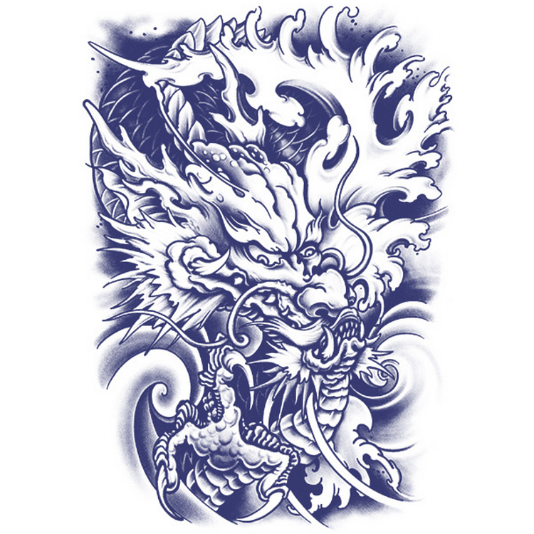 1 Sheet Dragon Sea Wave Full Back Semi-Permanent Tattoos