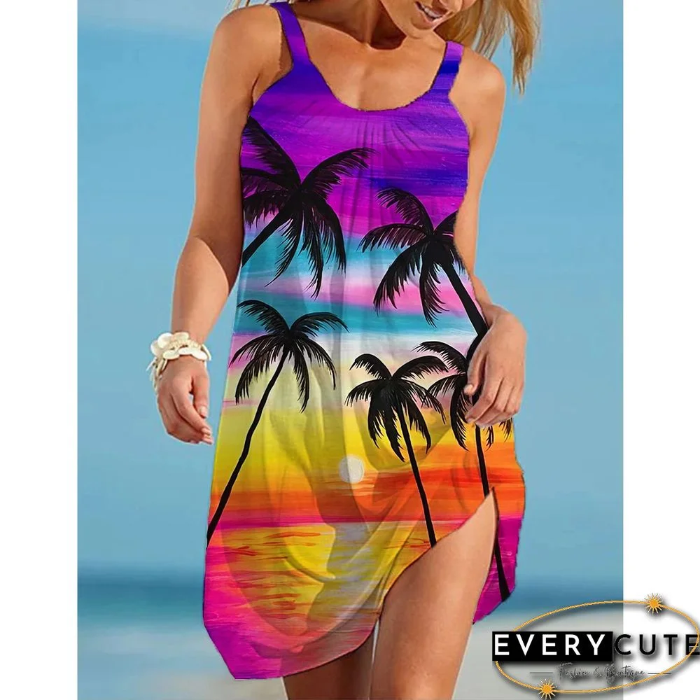 Summer Sexy Beach Dress Nature Scenery 3D Print Women Spaghetti Strap Dresses Streetwear Sunflowers Boho Female O Neck Dresses