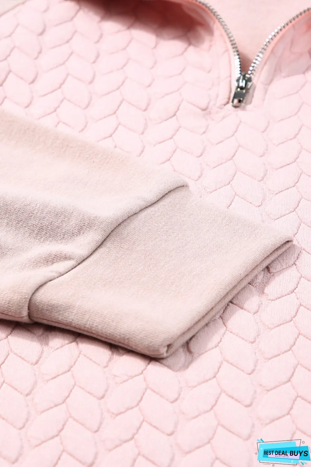 Textured Quarter Zip Long Sleeve Sweatshirt