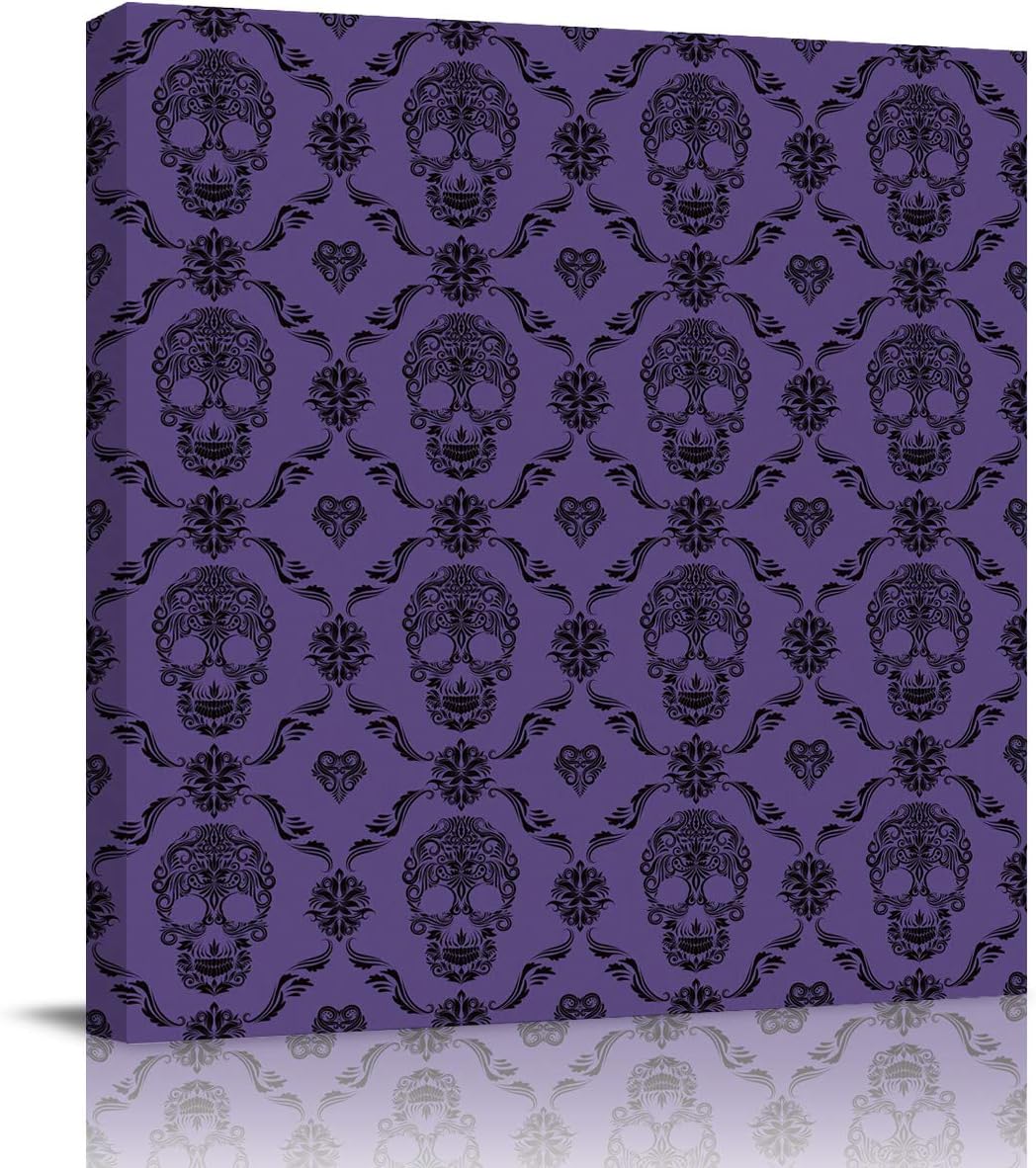 Wall Art for Living Room Skull Pattern Purple Canvas Prints Picture Bathroom Wall Decor, Framed Canvas Painting for Walls, Bedroom Office Decor Canvas Painting 8 inch x8 inch  8&#034;x8&#034;