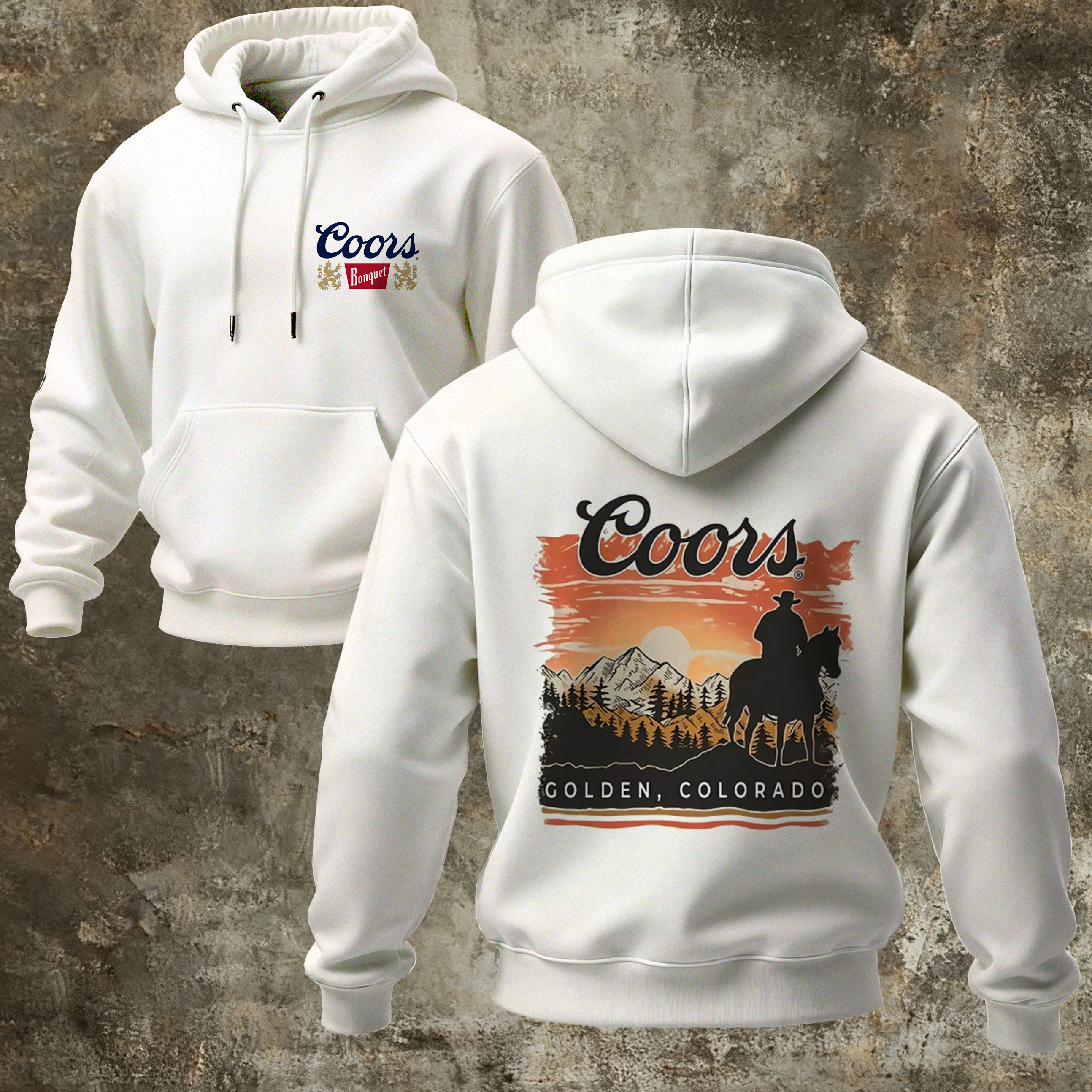 Scenic Mountain And Cowboy Design Print Hoodie
