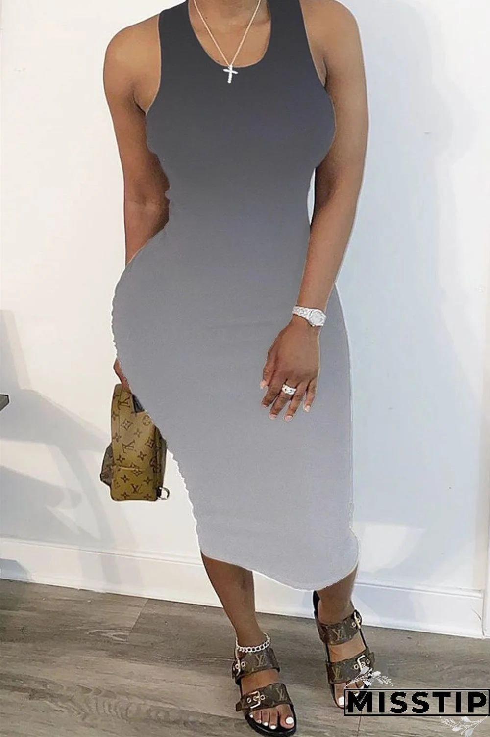 Black Fashion Gradient Print Sleeveless Dress