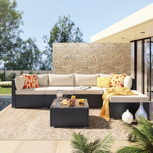 GLVEE 6-Piece Patio Furniture Set Corner Sofa Set 