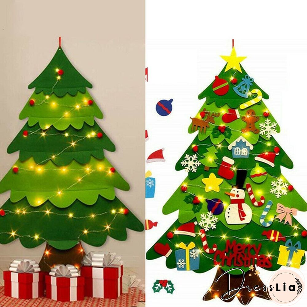 Kids Diy Felt Christmas Tree Ornaments Xmas Gift Door Wall Hanging Led Light