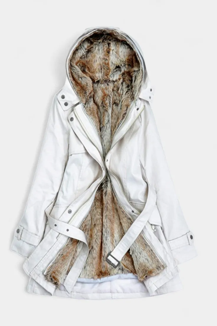 Hooded Belted Parka with Luxe Fur Lining