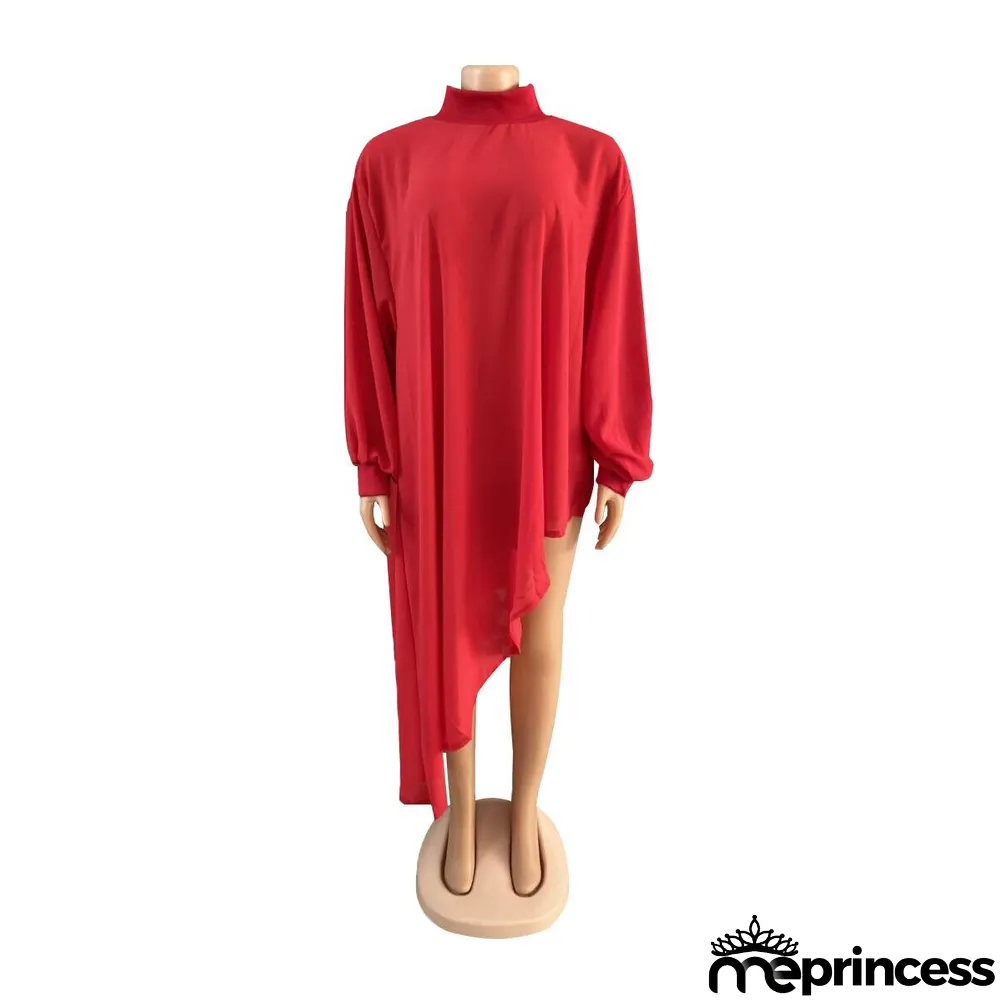 African Ladies Fashion Solid Color Plus Size Mommy Irregular Chiffon Dress