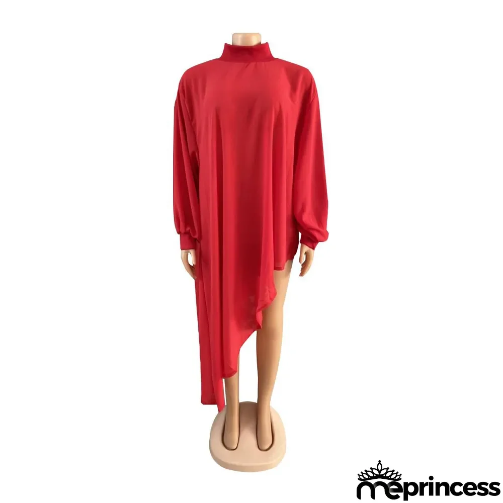 African Ladies Fashion Solid Color Plus Size Mommy Irregular Chiffon Dress