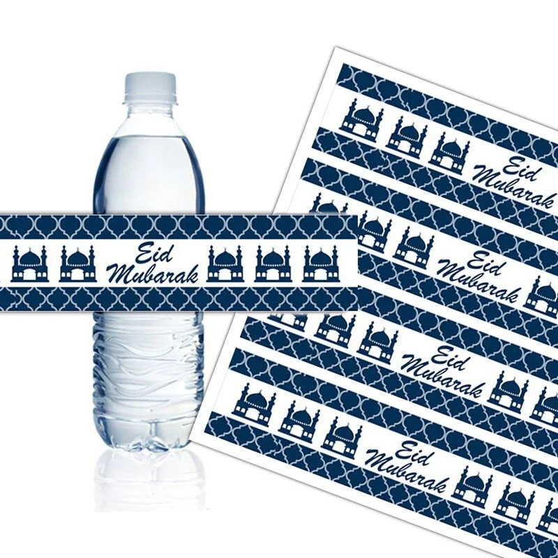 10/20pcs Eid Mubarak Bottle Labels Wrapper Adhesive Stickers Ramadan Muslim Islamic Festival Party DIY Decorations Eid al-fitr