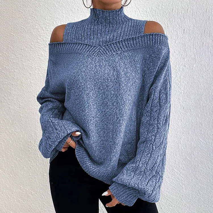 Solid Color Cutout Long Sleeve Sweater