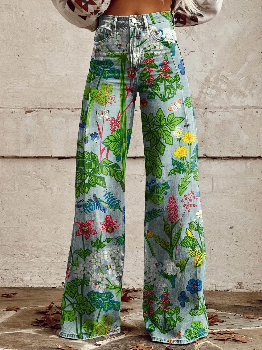 Women's Flowers and Plants Print Casual Wide Leg Pants