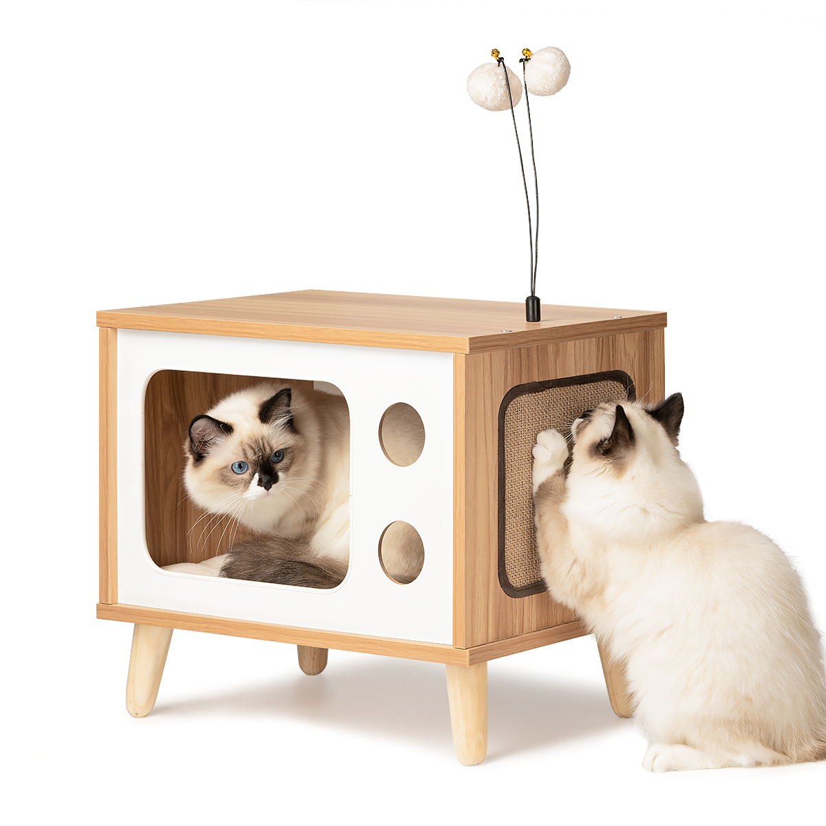 TV Shape Wooden Cat Bed Mewoofun