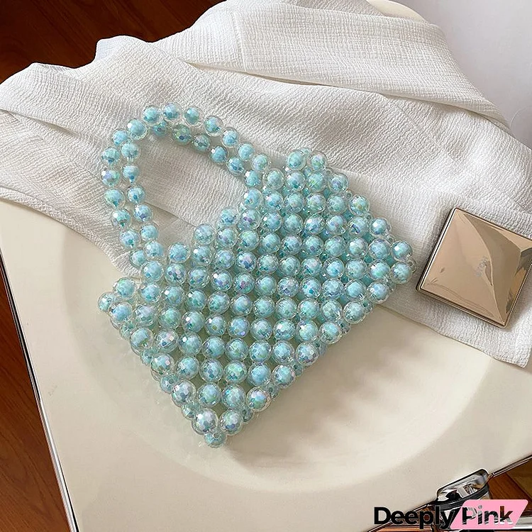 Women DIY Casual Handmade Acrylic Colorful Laser Beading Handle Bag