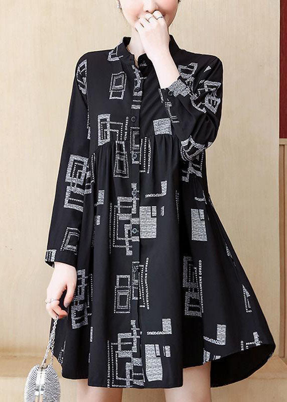 VCSHOES Black Stand Collar Patchwork Wrinkled Long Blouse Top Fall